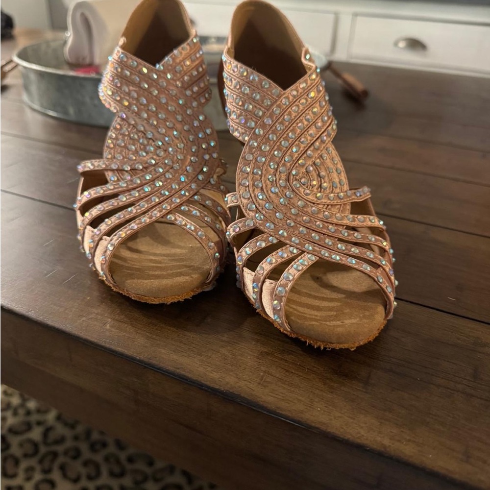 Elegant Rhinestone Embellished Tan Heels